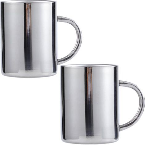 Juego de 2 tazas térmicas de acero inoxidable, Doble pared, Tazas de café irrompibles, Vasos térmicos para bebidas, Con asas (1/5)