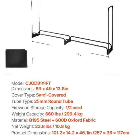 Range à bois, Protection durable contre les intempéries, Construction robuste, 8ft 660 lbs (1/2)