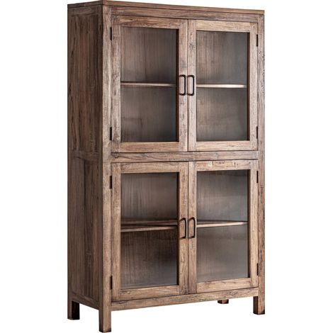 Vitrine bois récupéré style rustique finition brillante marron - Marron bois vieilli chaleureux (1/5)