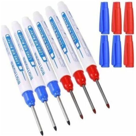 Ahlsen – Lot de 6 marqueurs indélébiles à pointe fine 30 mm – Encre permanente pour surfaces difficiles – Résistant à l'usure – Couleurs bleu et rouge (1/5)