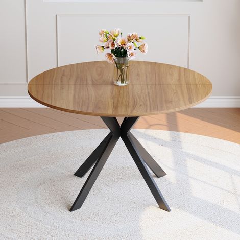 Tavolo rotondo da pranzo MDF effetto noce e metallo nero, Ø110x75 cm (1/5)