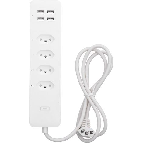 Multiprise intelligente WiFi Tuya 2500W avec protection contre les surtensions, 4 prises commandées individuellement et 4 ports USB 10A 250V, fiche Brésil (1/5)