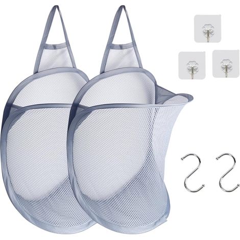 Panier à linge suspendu, panier à linge en maille pliable, panier à linge escamotable, utilisé pour la chambre, la salle de bain, les dortoirs des garçons et des filles (lot de 2, gris) (1/5)