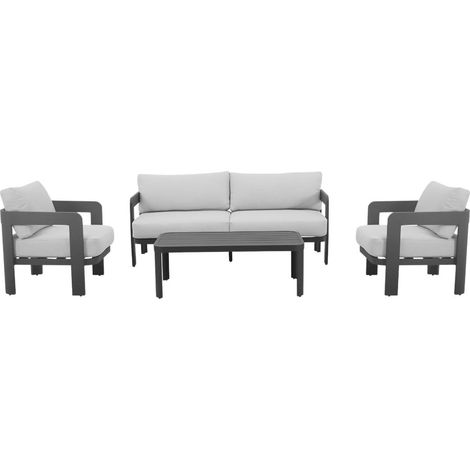 Made In Meubles – Salon de jardin en aluminium gris foncé 5 places – Canapé 2 places et 2 fauteuils – Résistant aux intempéries – Ensemble chic et moderne (1/5)