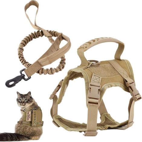 Harnais et laisse pour chat, gilet en maille confortable anti-fugue avec poignée, laisse souple réglable