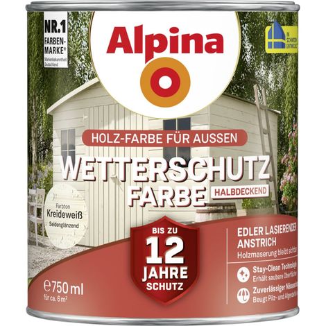 Alpina Wetterschutzfarbe halbdeckend 0,75 L kreideweiß Holzschutzfarbe (1/3)