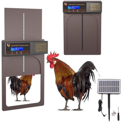 Porte automatique pour poulaillerÉnergie solaireÉtanche IP45AluminiumMinuterie programmableCompatible poules et canards (1/5)