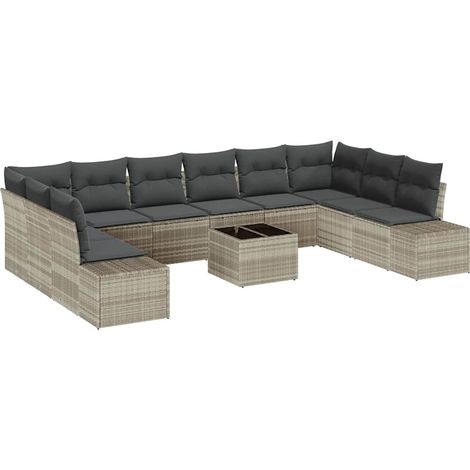 Maison Exclusive - Set Divano da Giardino 10 pcs Grigio chiaro Polyrattan