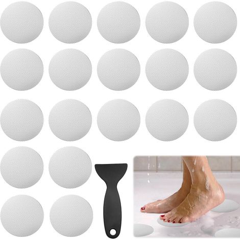 autocollants antidérapants blancs pour baignoire ronds douche escaliers avec grattoir Lot de 24 (1/5)