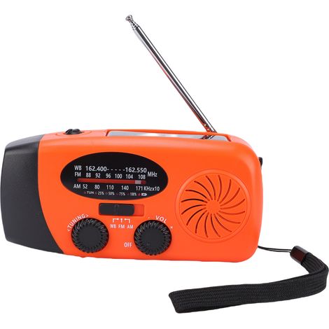 Radio Météo d'Urgence AM FM WB Solaire Manivelle Portable avec Lampe Torche LED Batterie 6000mAh Orange (1/5)