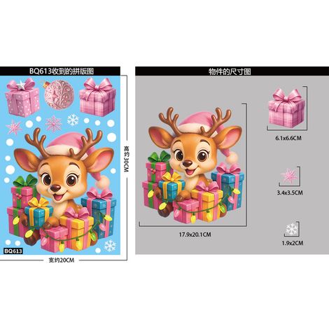 Autocollants décoratifs roses pour fenêtres, sapin de Noël, bonhomme de neige, autocollants pour fenêtres, cerf de Noël, flocons de neige, autocollants statiques