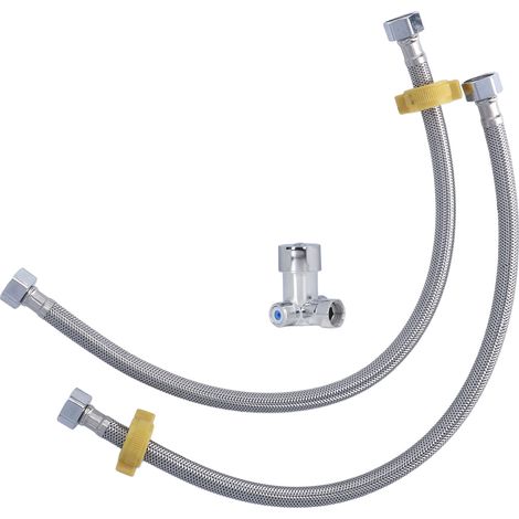 Mitigeur thermostatique G1/2" en acier inoxydable trempé pour eau chaude et froide, avec double flexible pour robinet à pédale. (1/5)