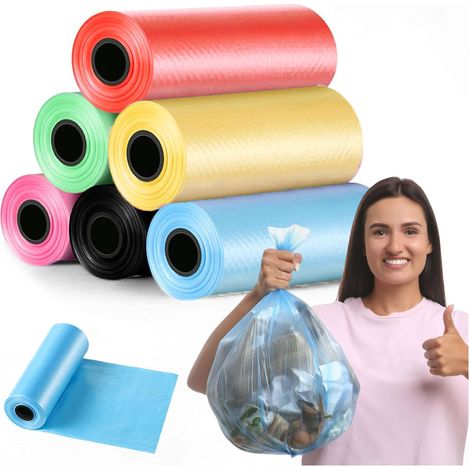 Bolsas de basura pequeñas de colores surtidos, 6 rollos x 15 bolsas, juego de 3L [90 piezas] Alogy (1/5)