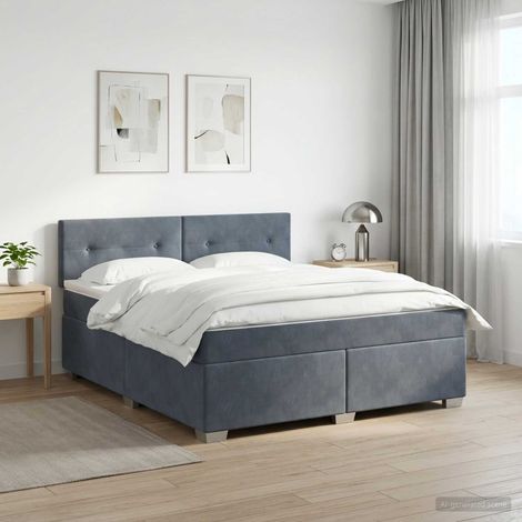 Cama con Base Tapizada, Colchón y Luz LED Gris oscuro (1/5)