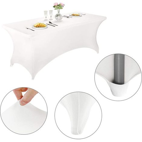 Stretch-Husse für Standard-Klapptische, Universal-Tischabdeckung, rechteckig, Schutz für Hochzeit, Bankett, Party, Weiß, ca. 183 cm Länge x 76 cm Breite x 76 cm Höhe