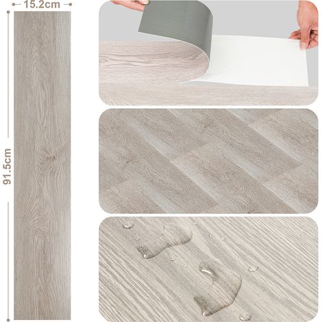 Wolketon Sol PVC bois-Lames de sol PVC adhésives -Boite de 63 lames vinyle auto-adhésives - 9 m² - Chêne blanc