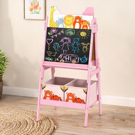 Tableau enfant double face rose avec boîtes de rangement 2 en 1 (1/5)