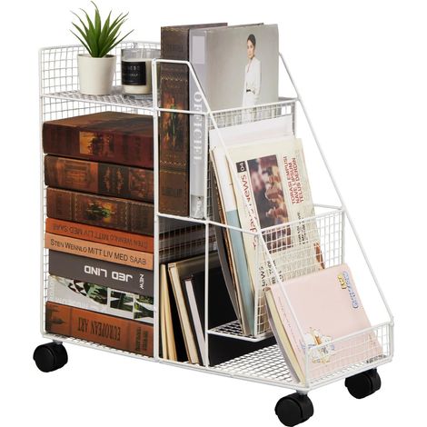 Trintion Sleek Compact Iron Storage Cart - Rolling Under-Desk Bookshelf with Easy Assembly and Painted Finish for Home & Office WHITE (1/5)