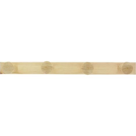 Patère en pin brut à 4 têtes, L. 475 x H. 42 x P. 60 mm