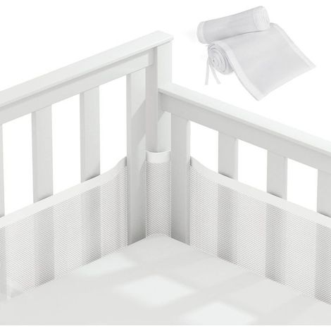 Lot de 2 protections de lit en maille respirante, tour de lit pour bébé, pour garçons et filles, 340/160 x 30 cm (blanc) (1/4)
