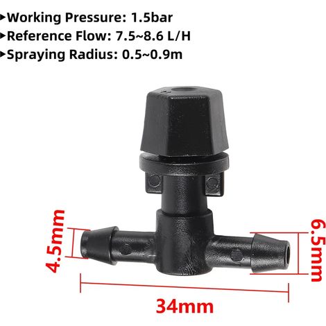 (Noir) 10 buses de pulvérisation réglables et raccord en T 4/7 mm pour l'irrigation de jardin et de pelouse, avec brumisation, refroidissement et désinfection (1/5)