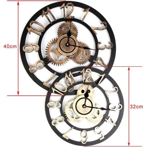 Horloge murale vintage, horloge murale à chiffres romains 3D, convient pour le salon, la salle à manger, la chambre, la cuisine, le bureau, la décoration intérieure, 40 cm. (1/4)