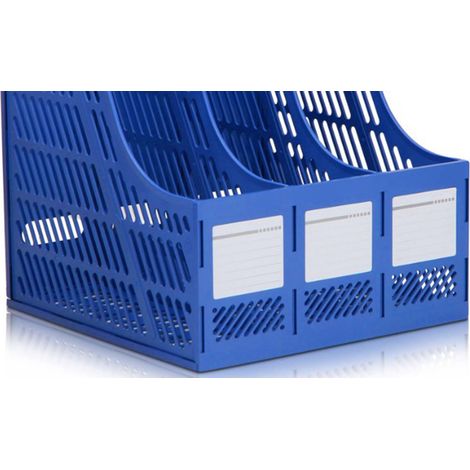 Dreiteiliger Ablagerahmen, blauer Dokumentenhalter, Dokumentenhalter, Ablageschale, Ablagekorb, Aktenhalter, Buchstützen, Bürobedarf. (1/5)