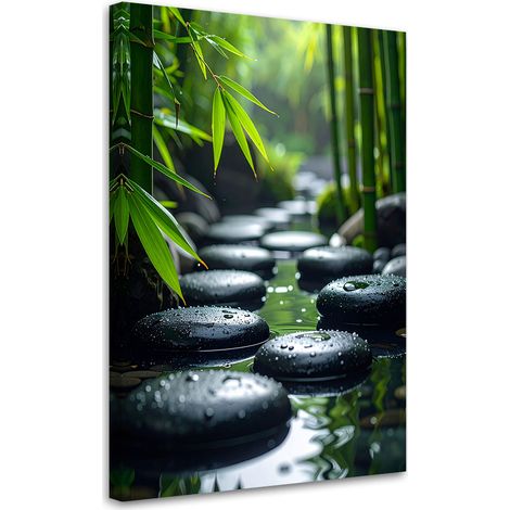 Tableau Moderne, Pierres noires eau bambou zen spa,20x30 (1/4)