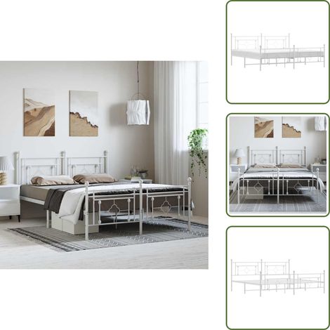 The Living Store Bettgestell mit Kopf- und Fußteil Metall Weiß 193x203 cm - Bettestell - Doppelbett - Metallbett - Weißes Bett - Boxspringbettenrahmen (1/5)