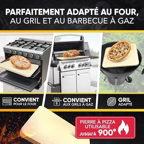 Pierre a pizza barbecue gaz et four 38 x 30 cm rectangulaire avec pelle aluminium - Pierre pizza four - Kit 3 pièces (1/4)