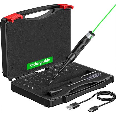 Wiederaufladbares grünes Laser-Ausrichtwerkzeug, optisches Zentrierkalibrierungsset mit 32 Adaptern (0,557–12GA), Präzisionsachsen-Ausrichtgerät, USB-C-Ladefunktion (1/5)