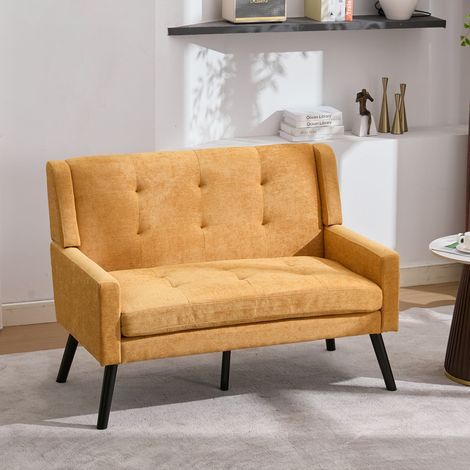 Banc capitonné 2 places en lin, pieds bois massif antidérapants, coussin mousse haute densité 130x45x45 cm