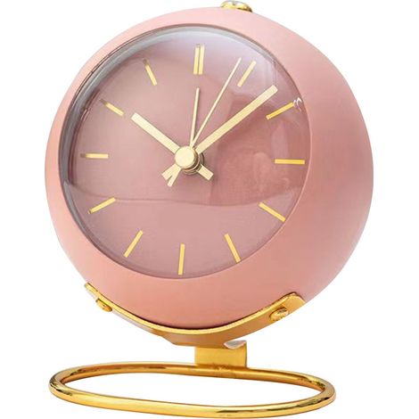Réveils Analogiques Rétro Rétro-éclairage Petite Horloge de Bureau Ronde Silencieuse sans Tic-tac en Métal Horloge de Table Ornements pour Salon Chambre à Coucher (Pink)