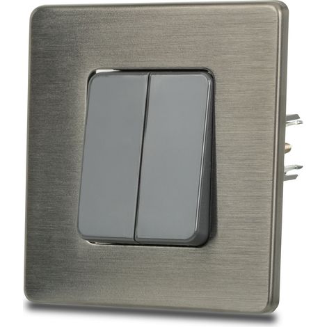 Interruttore doppio grigio per luce scale, acciaio spazzolato PVD color canna di fucile (1/5)