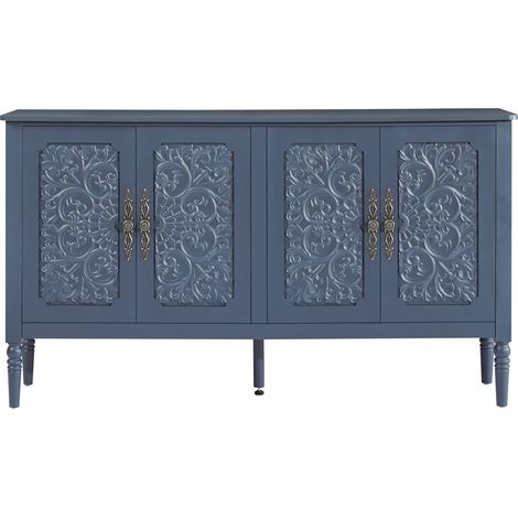 Aparador de 4 puertas con relieve tallado retro 160 x 40 x 89 cm azul marino HOMVRA (1/5)