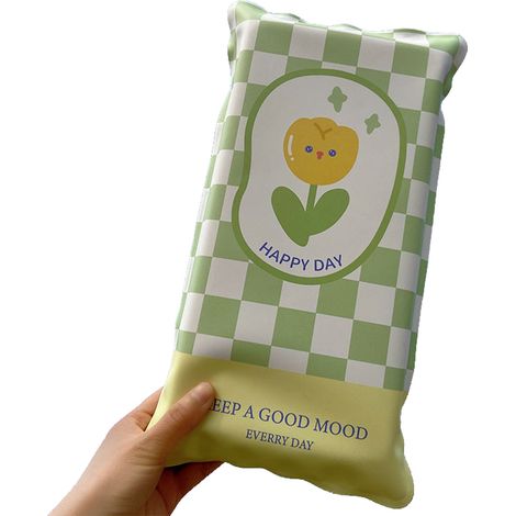 Coussin rafraîchissant à remplir d'eau pour enfants, motif carreaux verts et tulipes, tapis de chaise multifonction été, matelas de refroidissement bandeau (1/5)