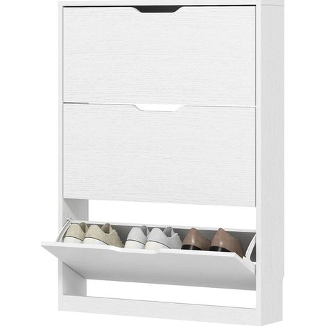 Zapatero estrecho blanco con 3 puertas abatibles 80 x 17 x 108 cm (1/5)