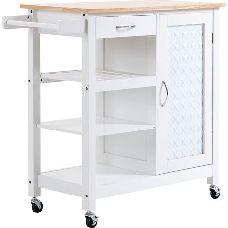HOMCOM Carrellino per Cucina a 4 Ruote in MDF e Acciaio Bianco (1/5)