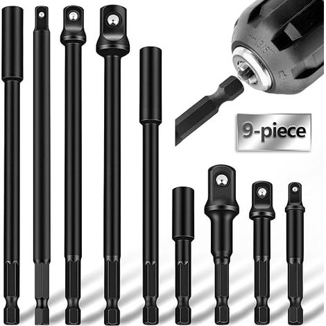 3 Screwdriver Bit Holders (Magnetic Bit Holder 15/10/6 cm) and 6 Sockets (Hexa 1/4 to Square 1/4 3/8 1/2) for Cordless Screwdrivers Impact Screwdrivers etc. for Furniture, Car Care and DIY (1/5)