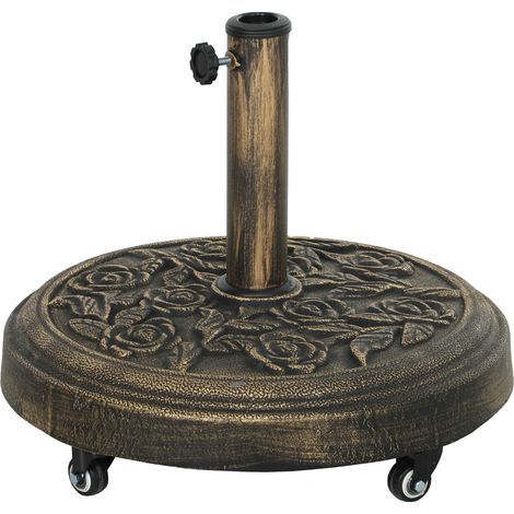 Outsunny Basamento per Ombrellone Rotondo in Resina 21 kg con Ruote Bronzo