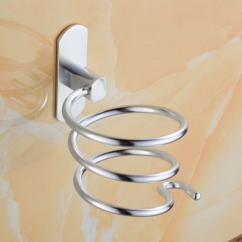 supporto a spirale per asciugacapelli, supporto in alluminio da parete per asciugacapelli e piastra, montaggio senza foratura, organizer per cavi per cucina e bagno, accessori per il bagno