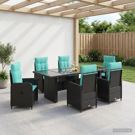 vidaXL Ensemble de repas extérieur 7 pc Noir et turquoise polyrotin (1/5)