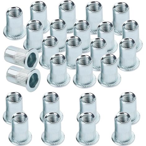 Kit de tuercas remachables de acero inoxidable, 100 piezas M6, tuercas remachables roscadas, kit de tuercas remachables de cabeza plana, tuercas remachables de cabeza avellanada con caja, surtido de t (1/5)