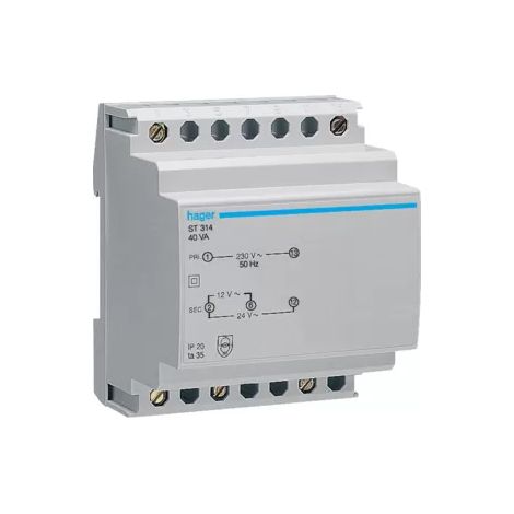 Hager Modularer Transformator 40VA 230V 12V 24V 4 Module ST314 (1/2)