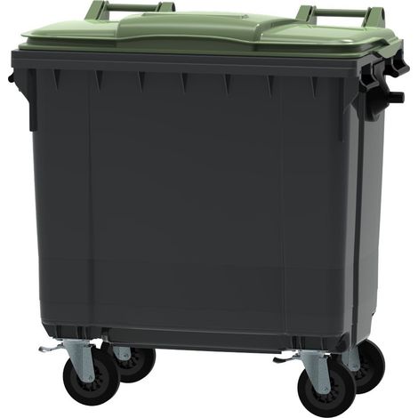 ESE France Conteneur Poubelle à déchets 4 roues - 770L - Robuste et Professionnel - 100% Recyclé - Gris avec Couvercle Vert - Fabriqué en France (1/5)