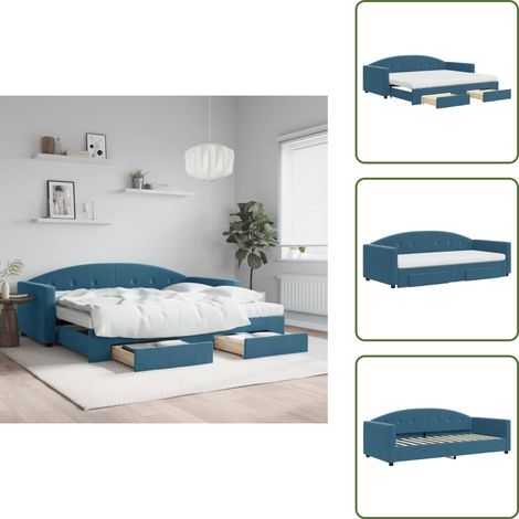 The Living Store Tagesbett Ausziehbar mit Schubladen Blau 90x200 cm Samt - Sofa - Schlafsofa - Gästebett - Tagesbett - Bett (1/5)
