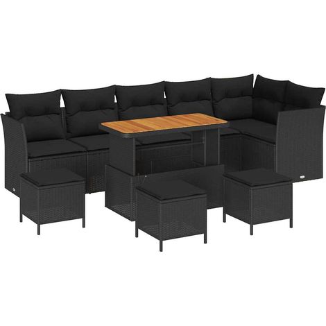 vidaXL Ensemble de canapé de jardin avec coussin 10 pcs Noir (1/5)