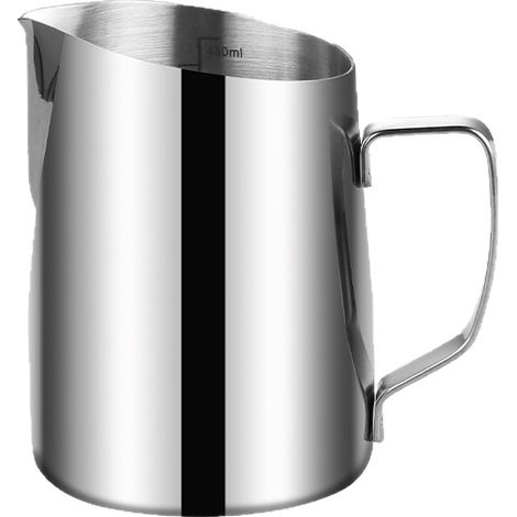Jarra de leche de acero inoxidable, jarra de leche profesional de 450 ml con marcadores de medición, ideal para capuchino, café con leche y espresso, apta para lavavajillas.