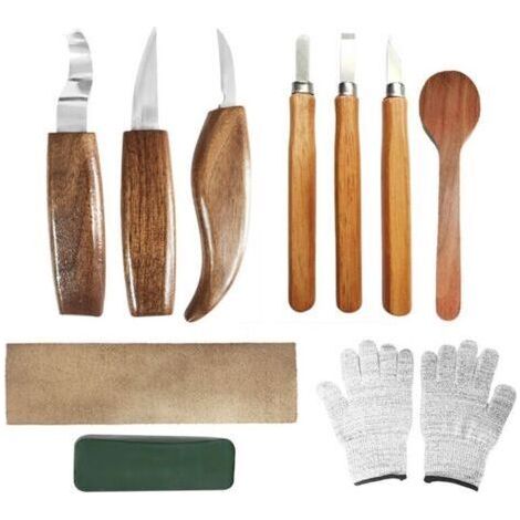 10pcs Outils Sculpture sur Bois, Kit Sculpture Bois avec 3 Ciseaux à Bois, 3 Couteau Sculpture Bois,Gants, Professionnels Outillage Bois Sculpter pour Débutants et Professionnels (1/4)
