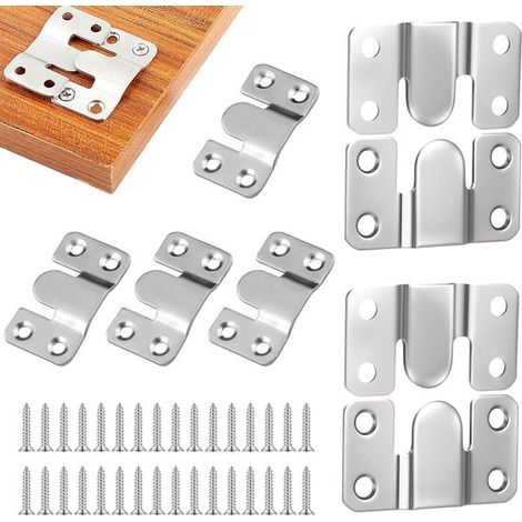 8 ganci portafoto ad incastro in acciaio inox, supporti a scomparsa, ganci di collegamento per mobili in acciaio inox, ganci ad incastro resistenti con 32 viti, per foto, specchi, mobili, divani (1/2)